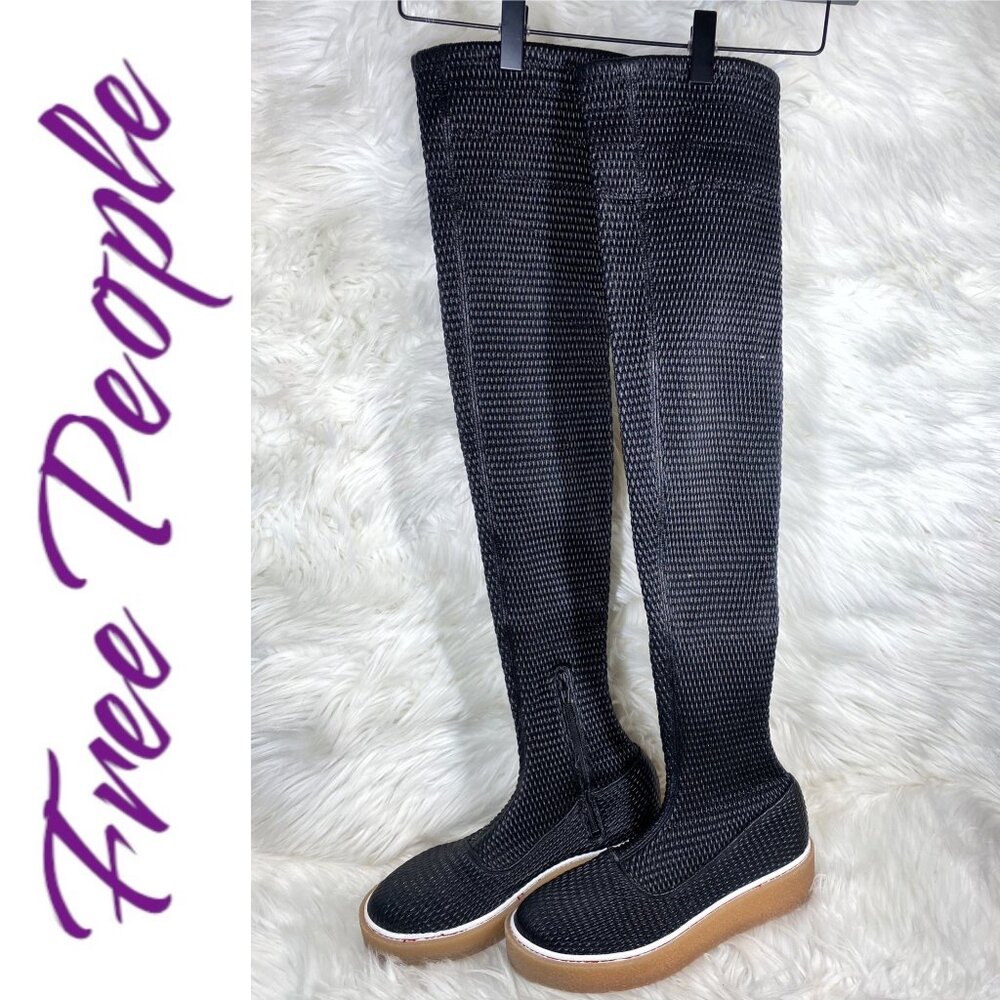 FREE PEOPLE Outer Limits Stretchy Over The Knee Sock Boots Gray, Size 40